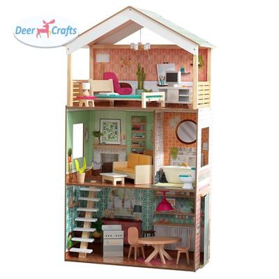 China Cartoon Toy Classic 3 Floor Wooden Doll House Large Dream House For Children DA06437 for sale