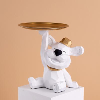 China Europe Cartoon Style Creative Resin Sculptures Decor Dog Tray With Candies Candy Tray Resin Sculpture Home Decor for sale