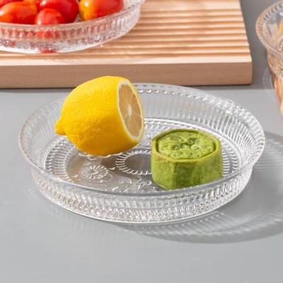 China El servicio de mesa único redondo 300ml fija las placas de cena de cristal presionadas 7 pulgadas del vintage en venta