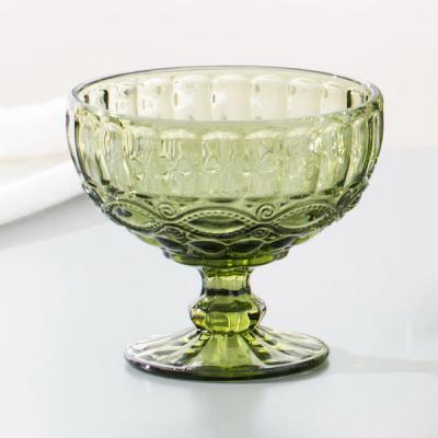 China Cuenco de cristal 350ml con base de la bagatela del vintage verde del postre 12 onzas de sin plomo en venta