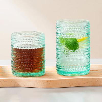 중국 15 Oz Hobnail Glass Drinking Cups Beaded Highball Glasses Green 430ml 판매용