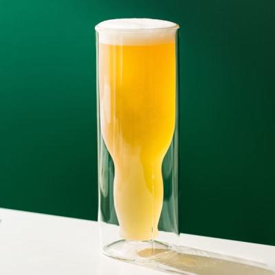 China 18 Unze geätztes doppel-wandiges Trinkglas-umgedrehtes Borosilicat-Bier-Glas zu verkaufen