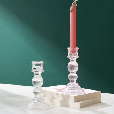 China 6 van de het Glaskaars van de duimkleur de Houder Machinaal geperst Crystal Taper Candlestick Holders Te koop