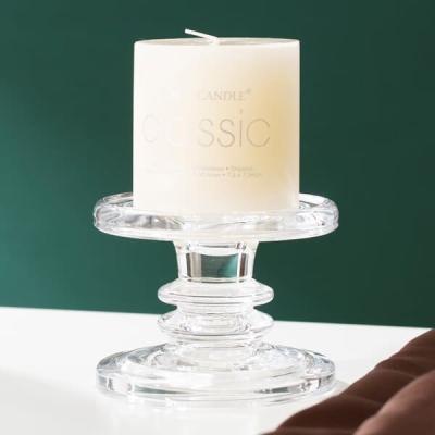 China Abendessen-Crystal Clear Glass Pillar Candle-Halter-Maschine gedrängt auf Säulen-Verjüngung zu verkaufen