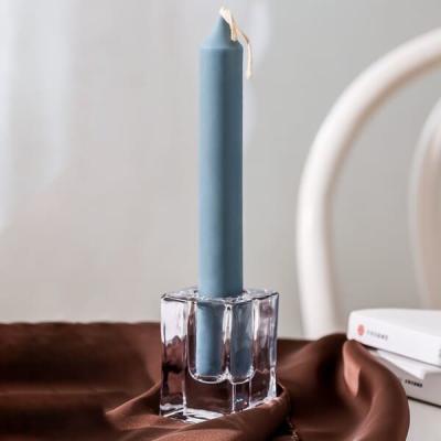 China Mini Square Glass Taper Candle-Houder Glasheldere 4 X 4 X 6cm Te koop