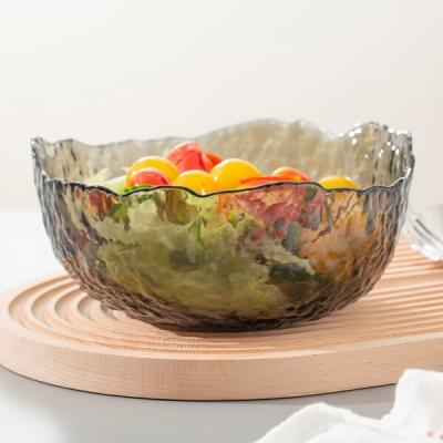 China La cocina de cristal de la extra grande ahumada tiene cuidado con el cuenco de cristal irregular de la porción de la ensalada de 35 onzas en venta