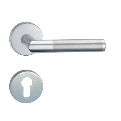 China Hot Sale Modern Good Quality Furniture Hardware Brushed Stainless Steel Tube Inox Bedroom Door Handle On Rose for sale