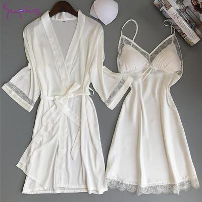 China SUPHIS Breathable Sleepwear Casual Home Nightgowns Lace Up WHITE Sleepwear Bride Bridesmaid Wedding Robe Set Sexy Women Rayon Kimono Bathrobe for sale