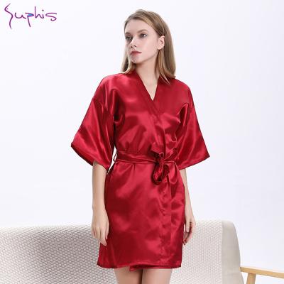 China SUPHIS Women's Breathable Bridesmaid Fashion Breathable Long Robe Wedding with Sashes Sexy Solid Women's Kimono Satin Shorts Night Silk Maxi Robes for sale