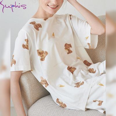 China SUPHIS Woman Breathable O-Neck Nightgowns Set New Summer New Summer Pajamas Bear Cartoon Printing Soft Sleepwear Women's Breathable Pajamas Shorts Sheath for sale