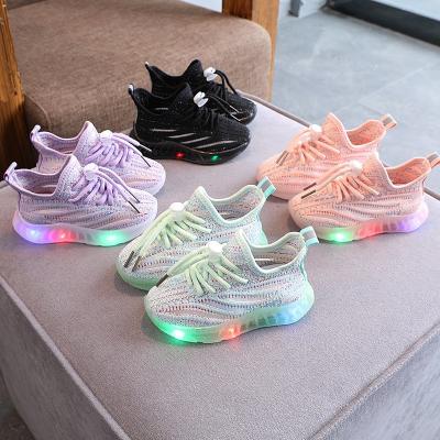 China Breathable 350 yezzy yeezy kids sneakers LED lights lace up knit casual shoes for sale