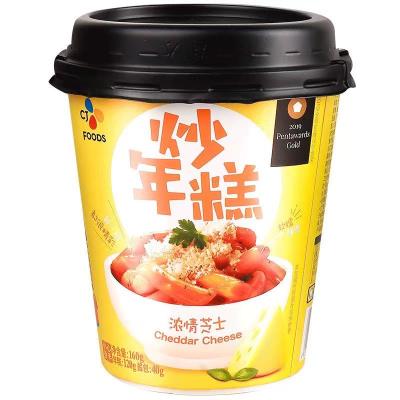 China Korean Style Instant Fried Rice Cake Wholesale Sweet and Spicy Bibigo Cheese Spicy 160g Bucket for sale