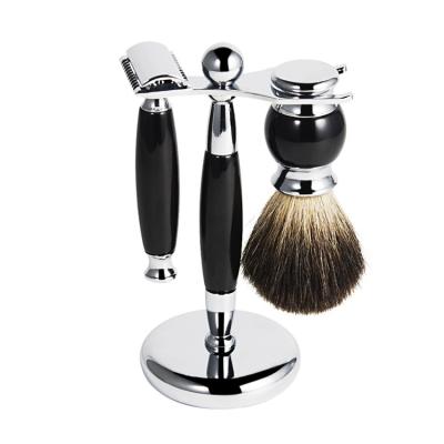 China Shaving Brush Shaving Razor Brush Holder and Bowl Set Stainless Steel Luxury Men's Shaving Brush Set for sale