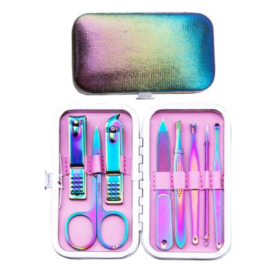 China Realong Flexible 8 in 1 Rainbow Color Nail Clipper Pedicure Manicure Set 8pcs for sale