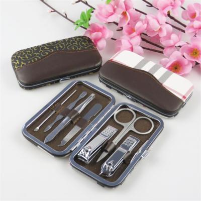 China 7pcs PU Stainless Steel Nail Clippers Flexible Leather Manicure Set for sale