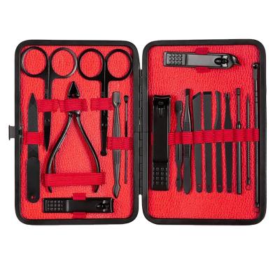 China Stainless Steel 18pcs Stainless Steel Black Red Flexible Russian Esarora Manicure Pedicure Set 18pcs Portable Shengyan Personal Diamond Grooming Kit for sale