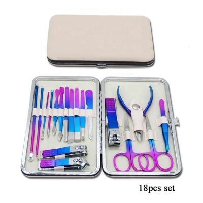 China Realong Flexible 18pcs 18 in 1 Rainbow Stainless Steel Pedicure Kit Professional Personal Nail Clippers Manicure Set for sale