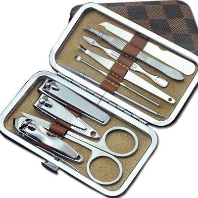 China 10pcs PU Stainless Steel Nail Clippers Flexible Leather Manicure Set for sale