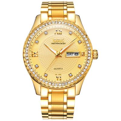 China Automatic Date Stainless Steel Gold Quartz Luxury Wrist Diamond Watches For Men for sale