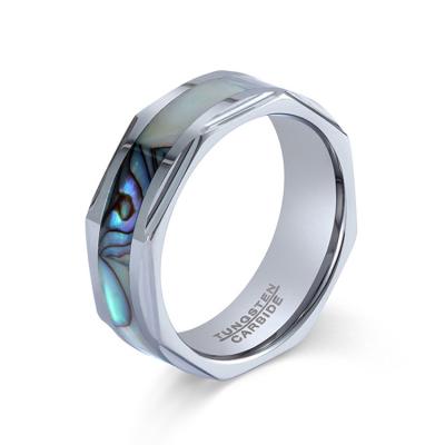 China BOHEMIA Custom Mens Engagement Wedding Tungsten Carbide Abalone Shell Jewelry Ring for sale