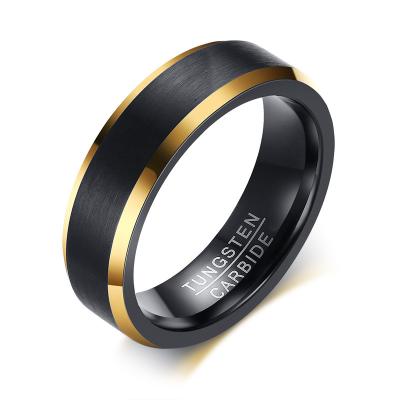 China Gold Plated Carbide Mens CLASSIC 6mm Black Tungsten Rings Wedding Bands for sale