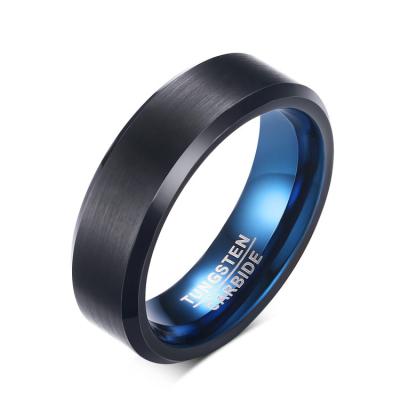 China FASHIONABLE 6mm Matte Black And Blue Tungsten Mens Wedding Rings for sale