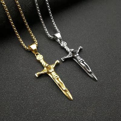 China Mens Stainless Steel Jesus Religious Faith Religious Cross Christian Pendant Necklace for sale