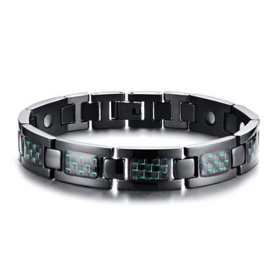 China Wholesale Carbon Fiber Stainless Steel Fashion 12mm Wide Black Plated Men Magnetic Bracelets for sale