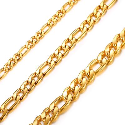 China Corrente Masculina CLASSIC Bulk Stainless Steel Mens 18k Gold Plated Curb Figaro Chain Necklace for sale