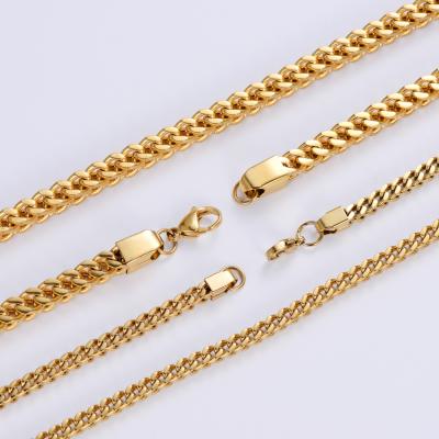 China Hiphop Square Box Link Necklace Mens Stainless Steel Gold Franco Chain for sale