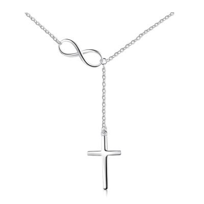 China Women Jewelry FASHIONABLE Minimalist Infinity Lasso Cross Necklace 925 Sterling Silver for sale