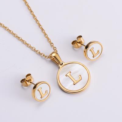 China Guangzhou Alphabet Initial Letter Stud Earrings And Necklace Jewelry Set TRENDY Bijoux For Women for sale