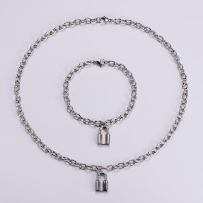 China High Quality Jewelry Set Wholesale Stainless Steel Padlock Jewelry Pendant Necklace Bracelet Set for sale