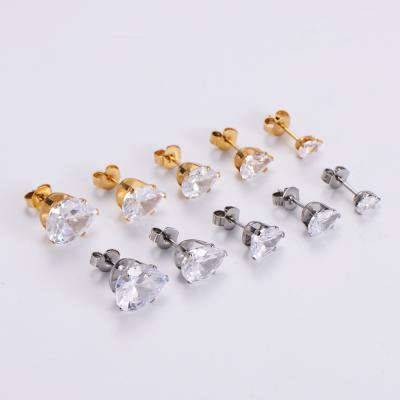 China Fashion Hypoallergenic Gold Plated Perforation Diamond Waterdrop Shape Cubic Zircon Ear Stud Earrings Stud Set For Women for sale