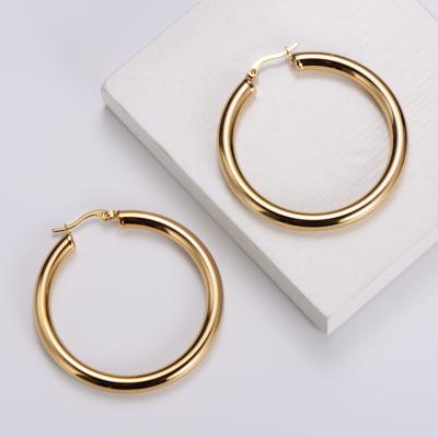 China ORDRM Fashion Jewelry TRENDY Round Tube Stainless Steel Circle Chunky Earrings Large For Women And Girl Gift for sale