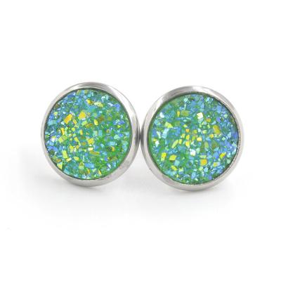 China FASHIONABLE Round 12mm Stainless Steel Resin Trendy Druzy Stone Stud Earrings for sale