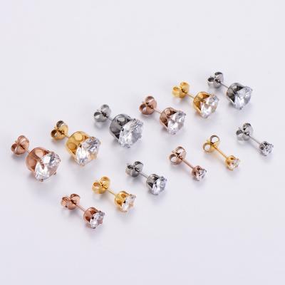 China Women's Hypoallergenic 316L Stainless Steel Framing Setting Round Zircon Stud Earrings for sale