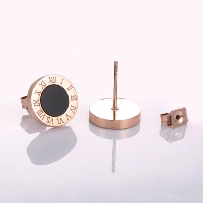 China Fashion Trendy Rose Gold Roman Numerals Stud Earrings China Jewelry Wholesale for sale