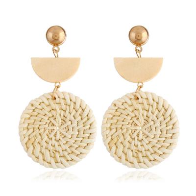 China Trendy Fashionable Women's Summer Rattan Handmade Woven Earrings Jewelry for sale