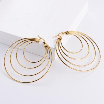 China FASHIONABLE Gold Plated Ladies Stainless Steel Large Geometric Multi Hoop Drop Dangle Earrings for sale