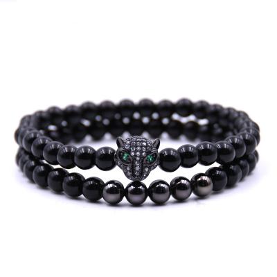 China BOHEMIA High Quality Men's Small Matt Onyx Bead Black Panther Bracelet for sale