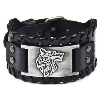 China Steampunk gothic punk Wolf Mens Leather Bracelet Cuff 4cm wide adjustable for sale