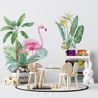 China WALL STICKER 2021 new home decor design flamingo 3d vinyl self adhesive wall sticker and flower wallpaper for home wall decoration for sale