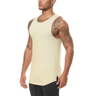 China 2021 QUICK DRY Newly Design Curved Vest Men Wholesale Gym Workout Custom Knitted Beige Tank Top for sale