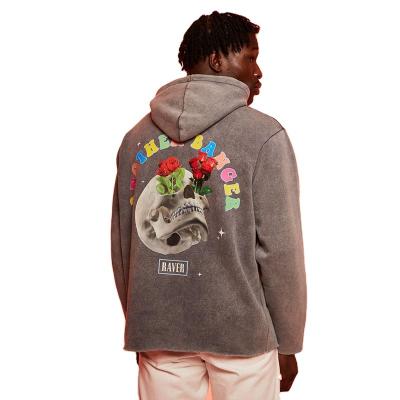 China 100% Terry Acid Washed Men Pullover Anti-pilling Puff Print Cotton Custom Logo Long Sleeve Hoodies Spring for sale