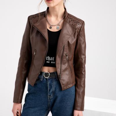 China New European Autumn Women's Sustainable Spring Leather Jackets Women's Crop Short Jacket Slim Pu Coat Girls Motorcycle Clothes for sale