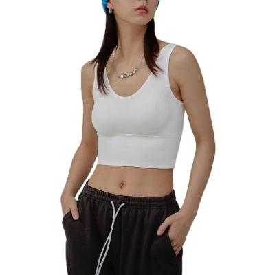 China New Summer Custom Hot QUICK DRY Slim Stretchy Ribbed Crop Top Girl's U-Neck Sports Short Style Sexy Cropped Women's Clothing Vest for sale