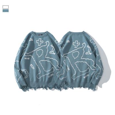 China Blue Letter Jacquard Sweater O-neck Winter Sweater Anti-wrinkle Long Sleeve Bottom Shirt for sale