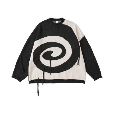 China Anti-Wrinkle Vortex Sweater O-Neck Loose Fit No Hat Personalized Loose Fashion Woolen Sweater for sale