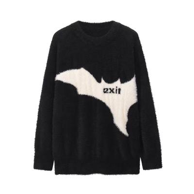 China Latest Designs Round Neck Pullover Sweater Winter Unisex Plush Wadding Print Custom Blacks/Whites Knit Sweater Men for sale